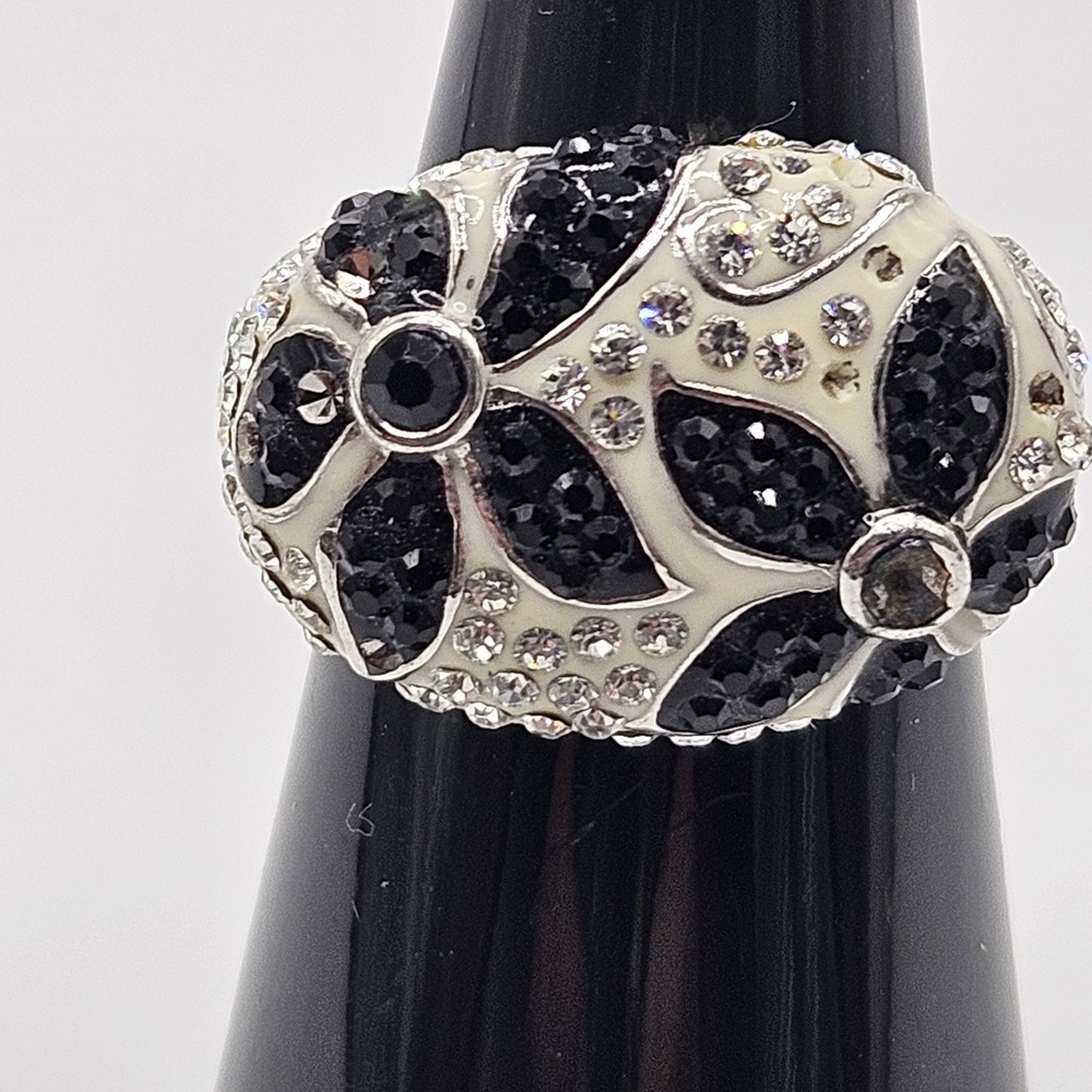 Sterling Silver Flower Ring Cocktail Crystal Black MISSING Crystals Size 5.5